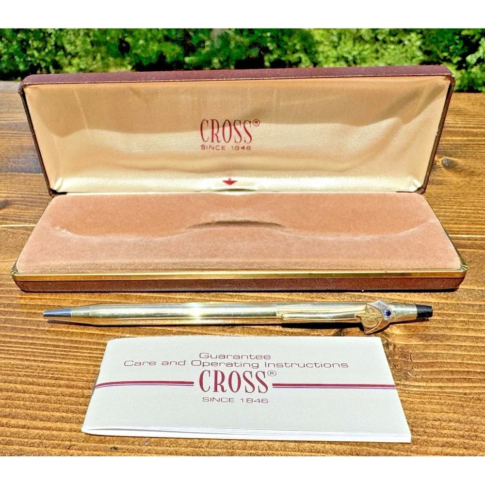 Vintage Cross‎ 10K Gold Filled Ballpoint Pen Blue Jewel Figural Clip W Box